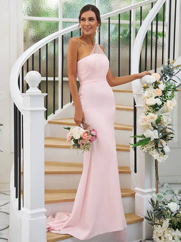 One Shoulder Sleeveless Long Mermaid Maxi Bridesmaid Dress