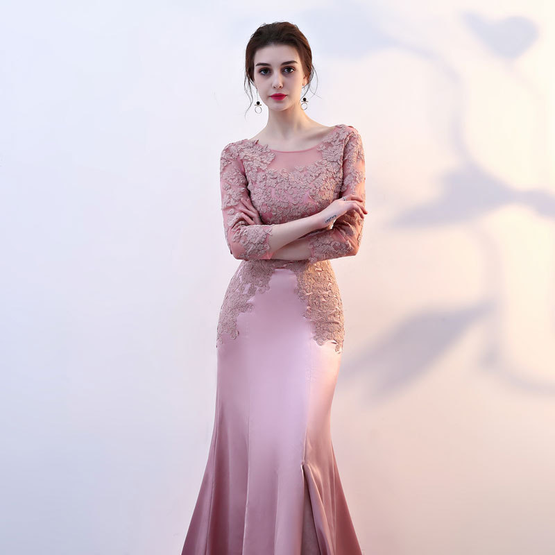 Lace Embroidered Fishtail Evening Dress