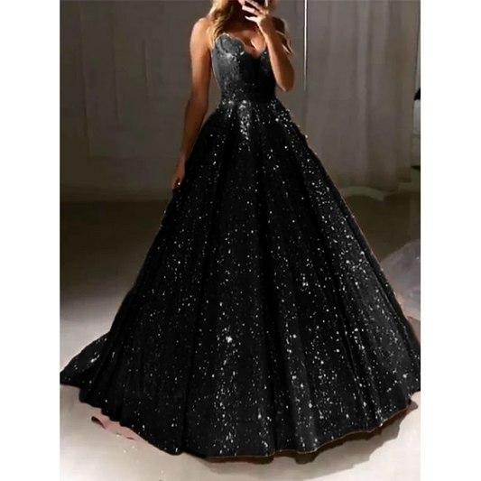 Sequin Deep V Neck Long Evening Dress