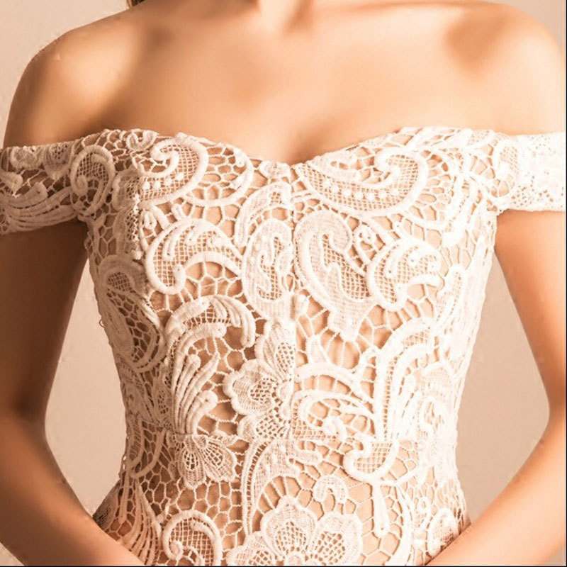 Lace Embroidered Off Shoulder Evening Dress