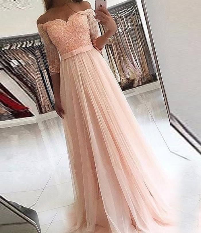 Embroidered Off-Shoulder Evening Dress