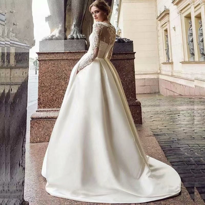 Lace Embroidered Long Sleeves Wedding Dress