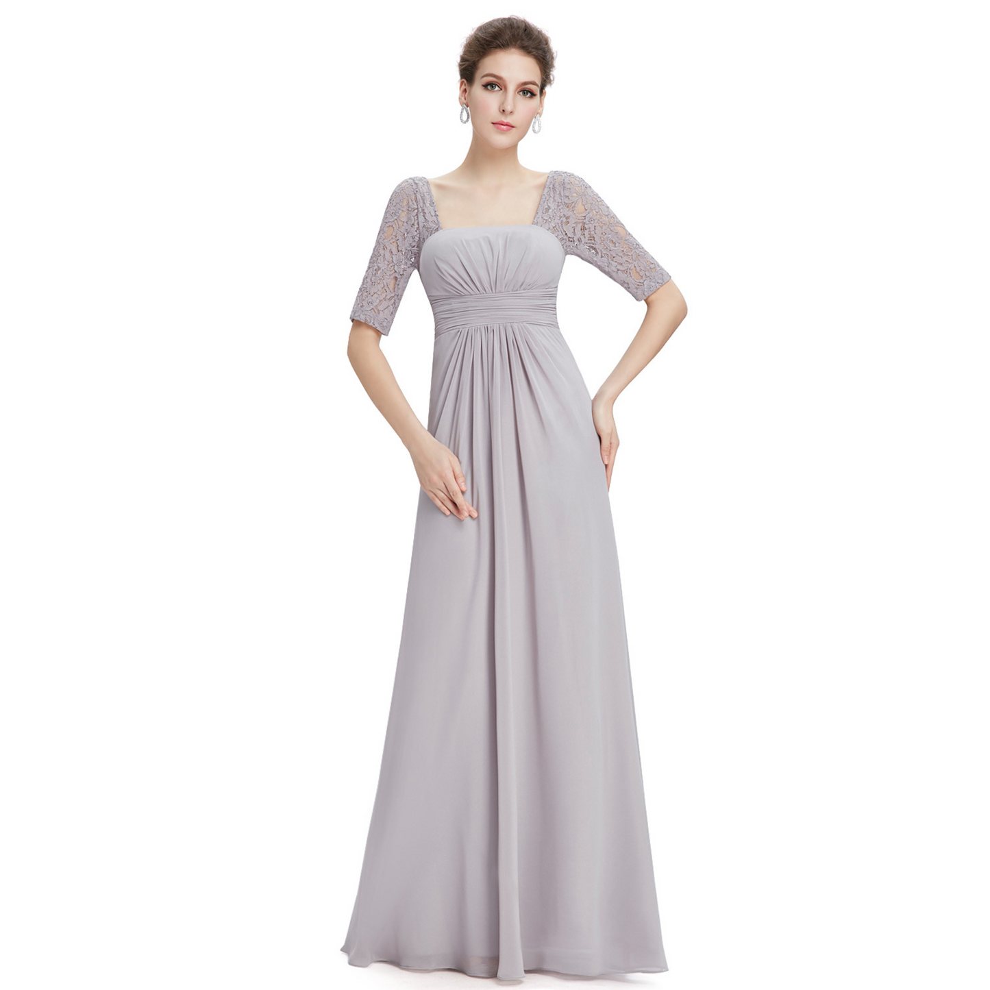 Chiffon Lace Sleeves Maxi Bridesmaid Dress