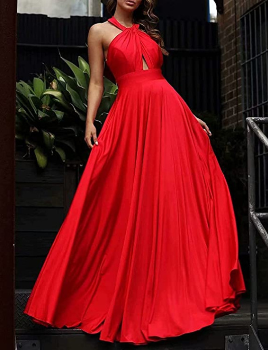 Halter Neck Sleeveless Long Evening Dress