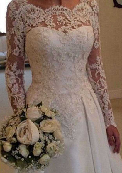 Ivory Lace Long Sleeves Backless Long Wedding Dress