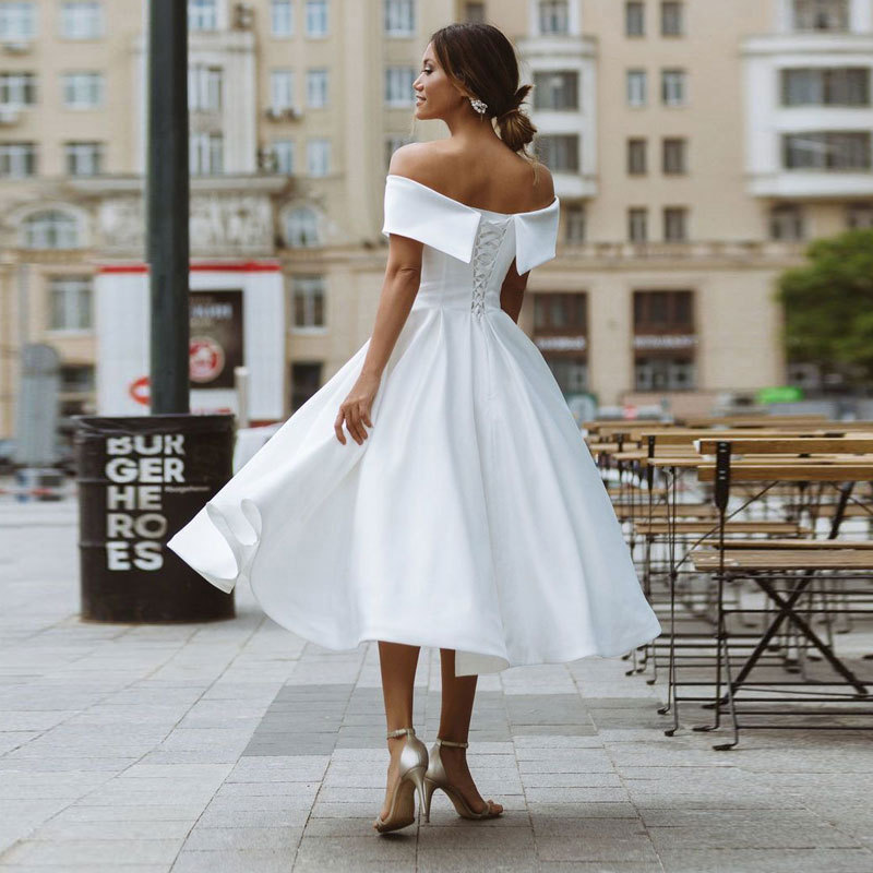 White Off-Shoulder Simple Wedding Dress