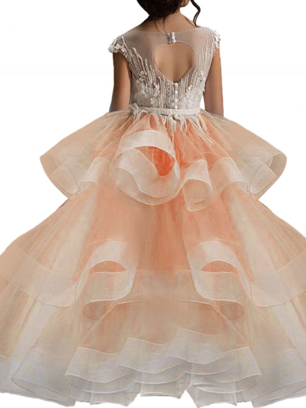 Jewel Neck Applique Sleeveless Long Kids Wedding Dress