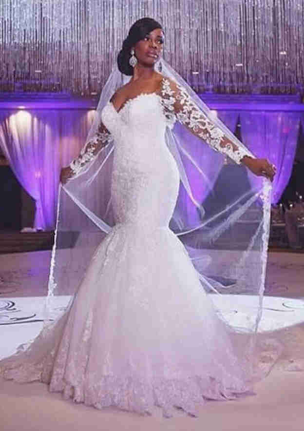 White Lace full Sleeves Long Mermaid Wedding Dress