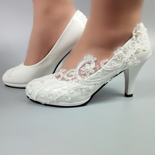 Lace Stiletto Close Toe Heels