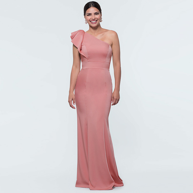 Oblique Shoulder Sleeveless Long Evening Dress