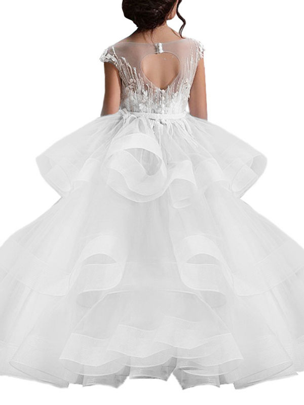 Jewel Neck Applique Sleeveless Long Kids Wedding Dress