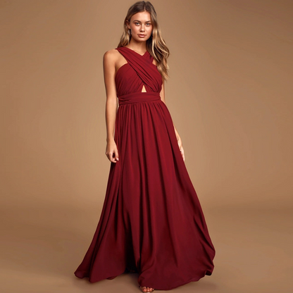 Sleeveless Backless Long Pleated Evening Dress