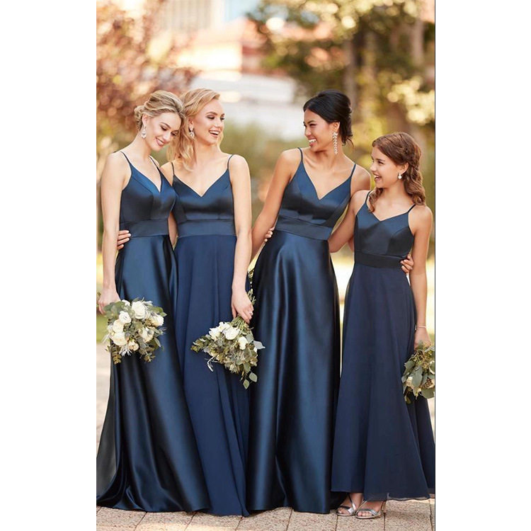 Satin Spaghetti Strap Sleeveless Backless Bridesmaid Dress