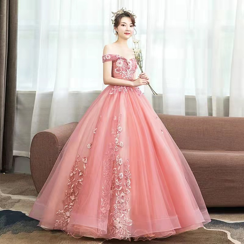 Pink Off-Shoulder Sleeveless  Long Evening Dress