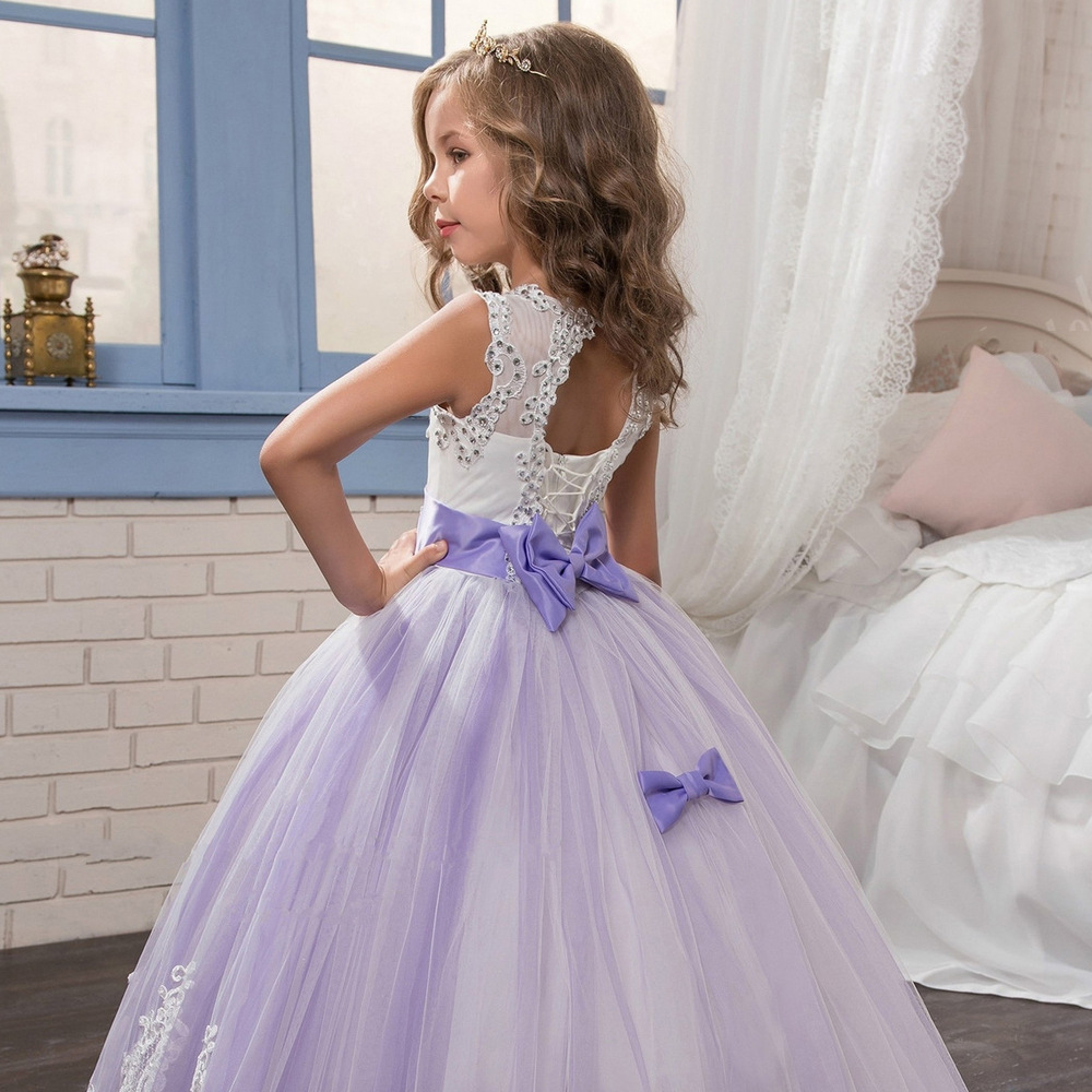 Beaded Lace Embroidered Sleeveless Kids Wedding Dress