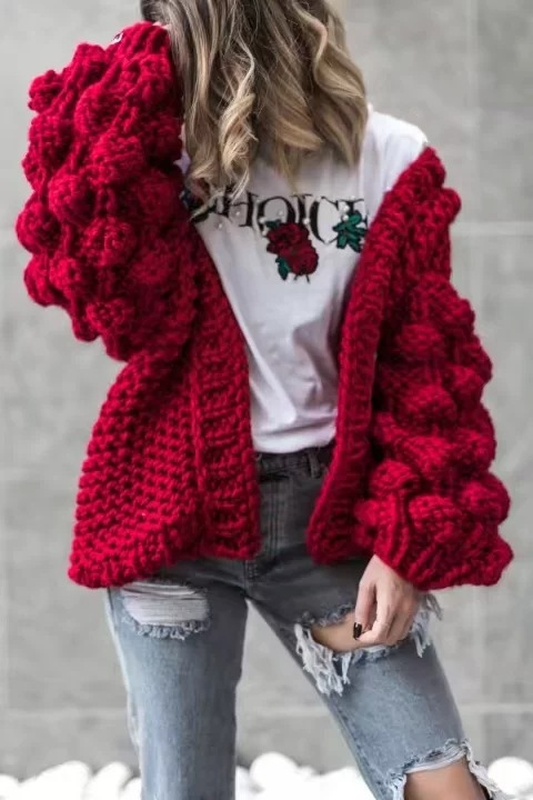 Knitted Lantern Sleeves Sweater