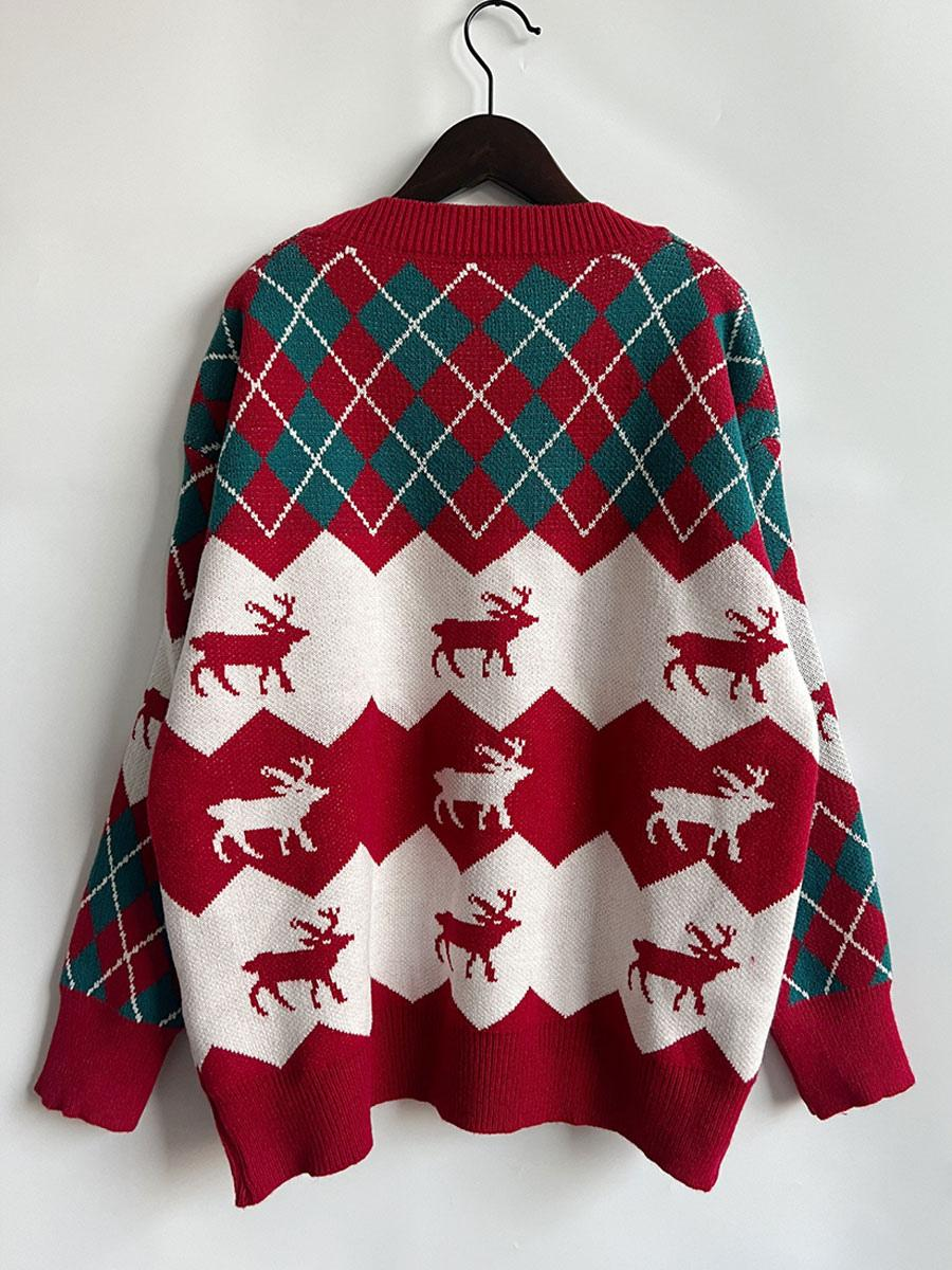 Knitted Elk Printed Pullover Sweater