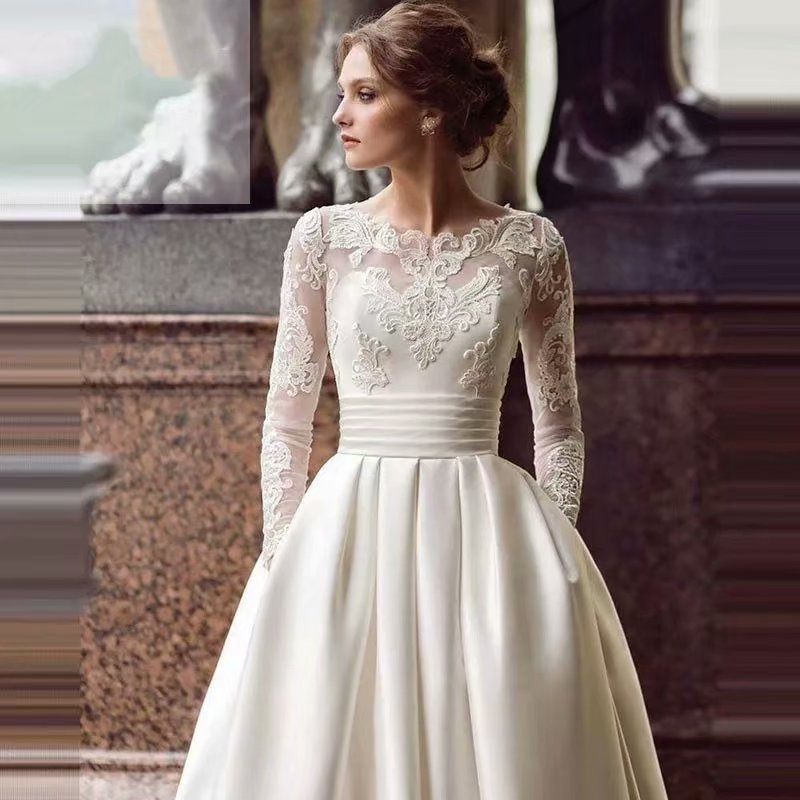 Lace Embroidered Long Sleeves Wedding Dress