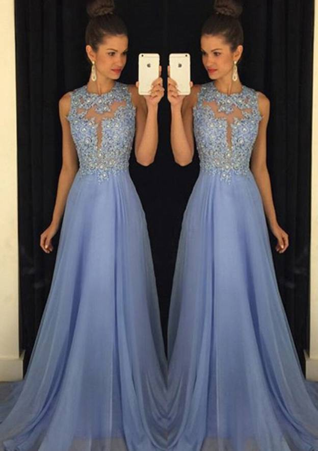 Appliqued Beaded Embroidered Long Evening Dress