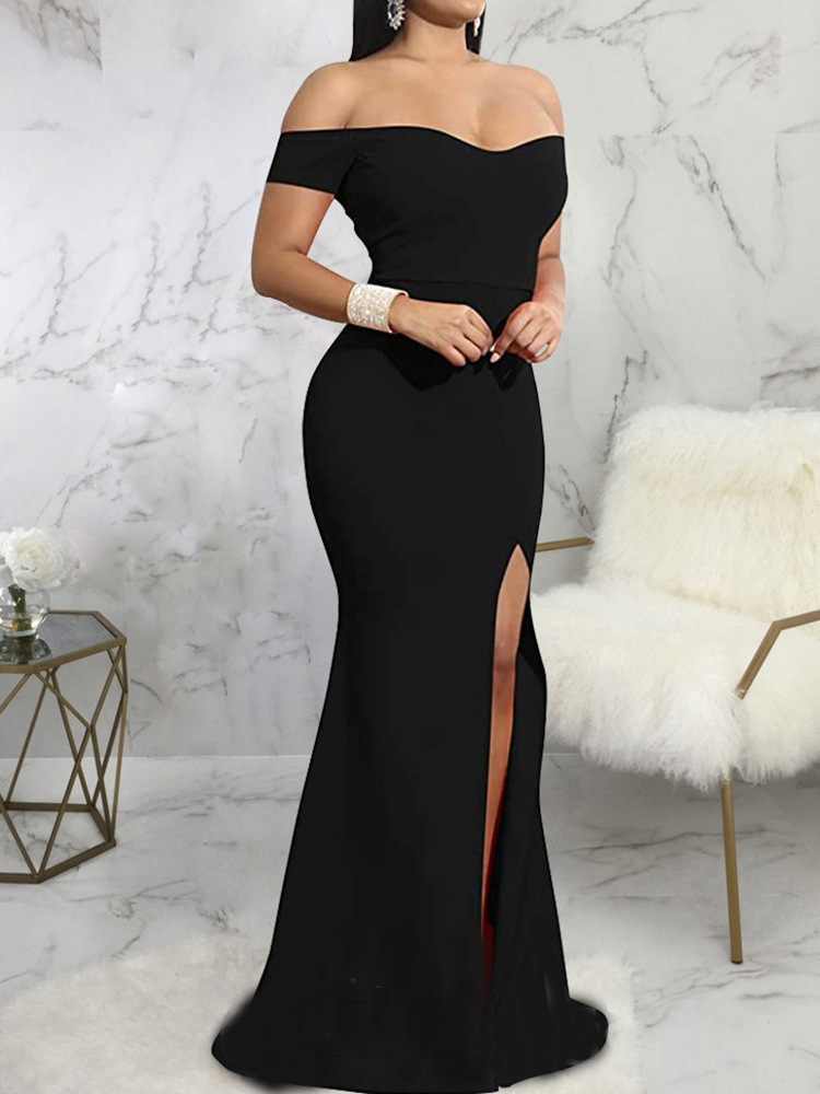 Off-Shoulder Sleeveless Side Split Long Evening Dress