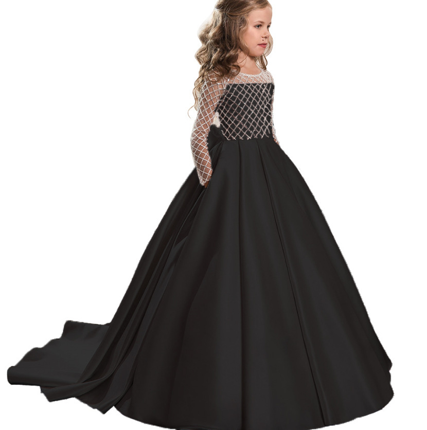 Satin Beaded Long Sleeves Kids Wedding Dress