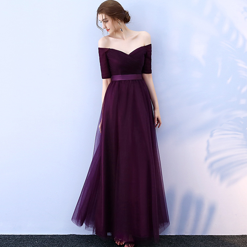 Off-Shoulder Short Sleeves Long Evening Dress