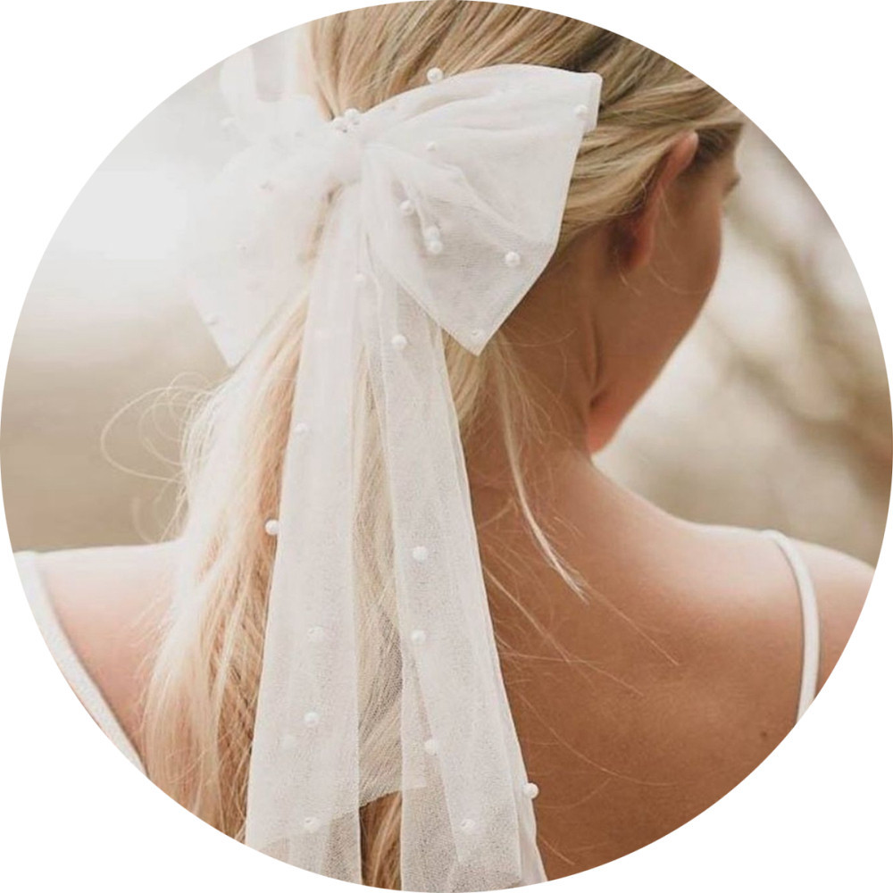 Mesh Pearl Bow Hair Veil