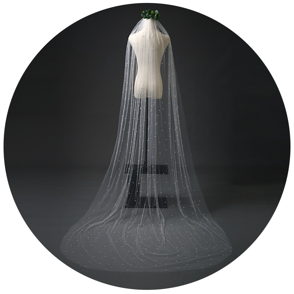 Pearl Embedded Long Bridal Veil