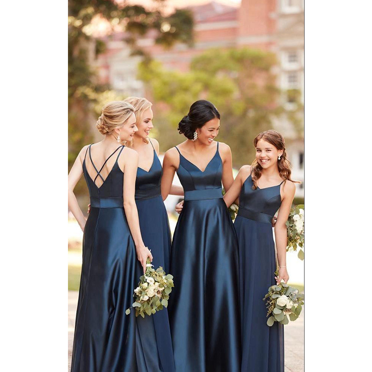 Satin Spaghetti Strap Sleeveless Backless Bridesmaid Dress