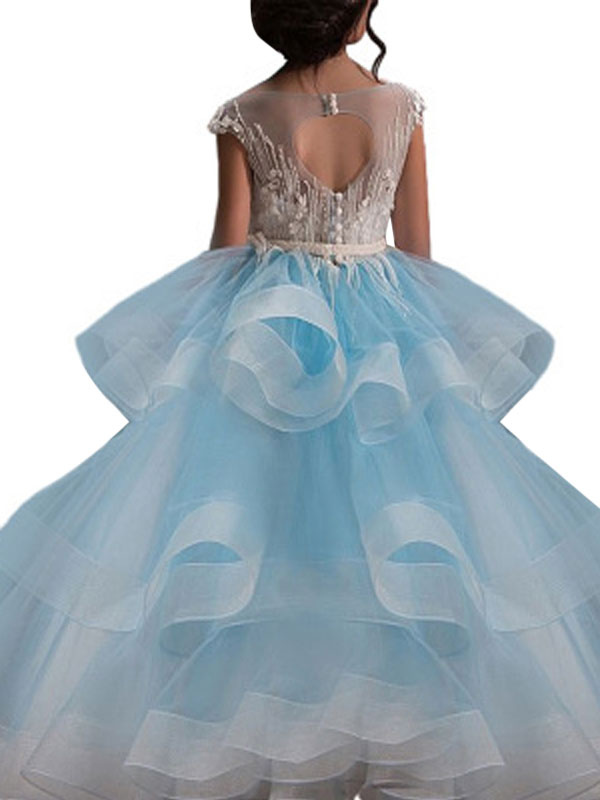 Jewel Neck Applique Sleeveless Long Kids Wedding Dress