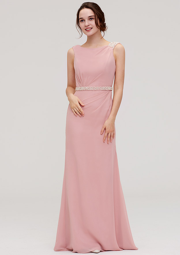 Peach Puff Sleeveless Beaded Maxi Bridesmaid Dress