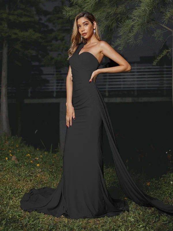 Oblique Shoulder Sleeveless Mermaid Maxi Bridesmaid Dress