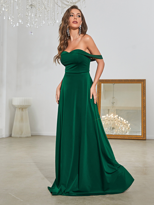 Off-Shoulder Slit Long Evening Dress