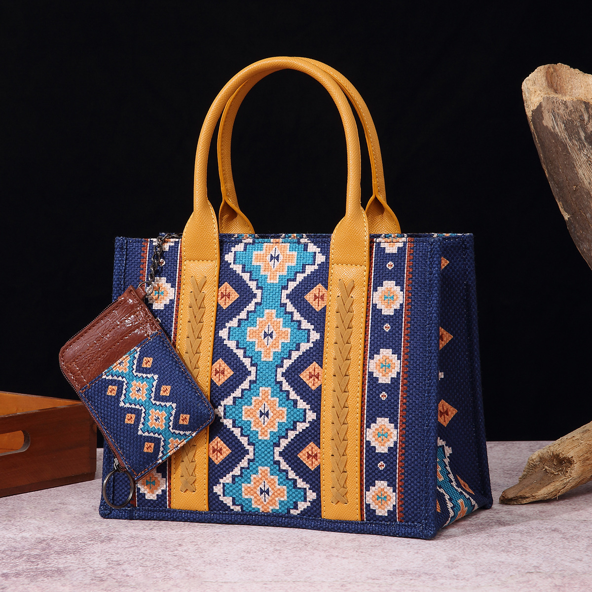 Southwestern Dual Sided Print Small Canvas Tote/Crossbody