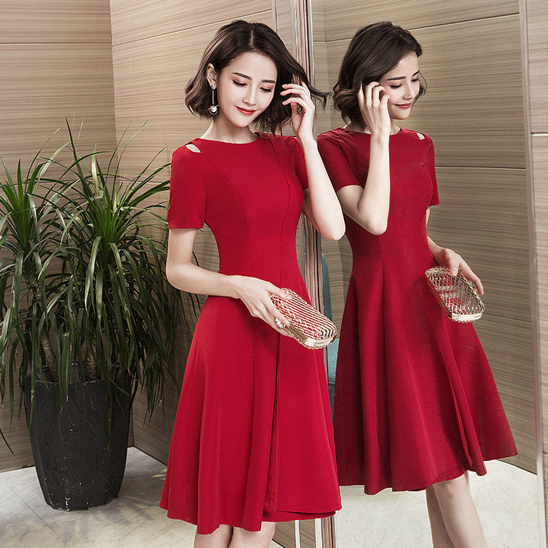 Simple Round Neck Short Sleeves Short Evening Dress