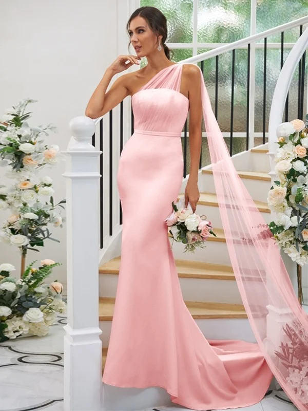 One Shoulder Sleeveless Long Mermaid Maxi Bridesmaid Dress