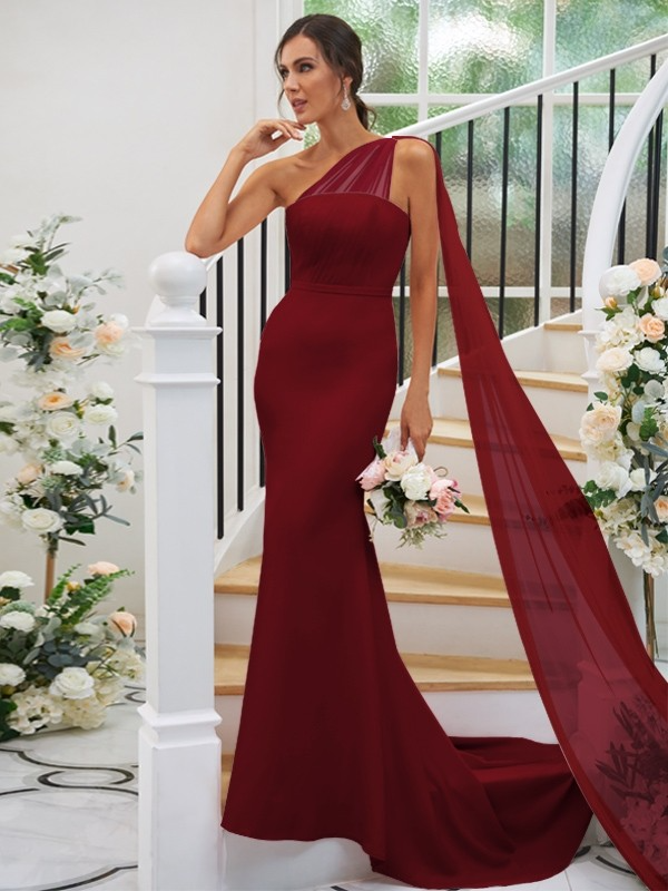 One Shoulder Sleeveless Long Mermaid Maxi Bridesmaid Dress