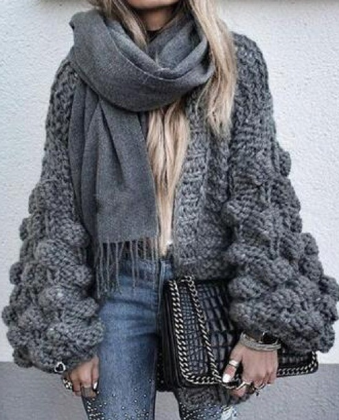 Knitted Lantern Sleeves Sweater