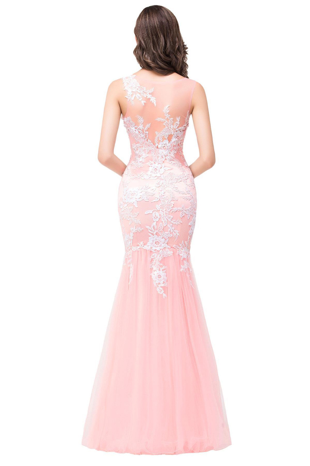 Sheath Appliques Lace Sweep Train Tulle Dress