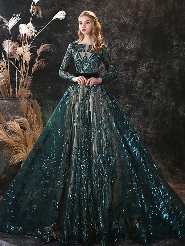 Dark Green Lace Jewel Neck Long Sleeves Zipper Wedding Guest Dress