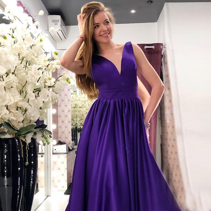 Purple Sleeveless Backless Pleated Evening Dress