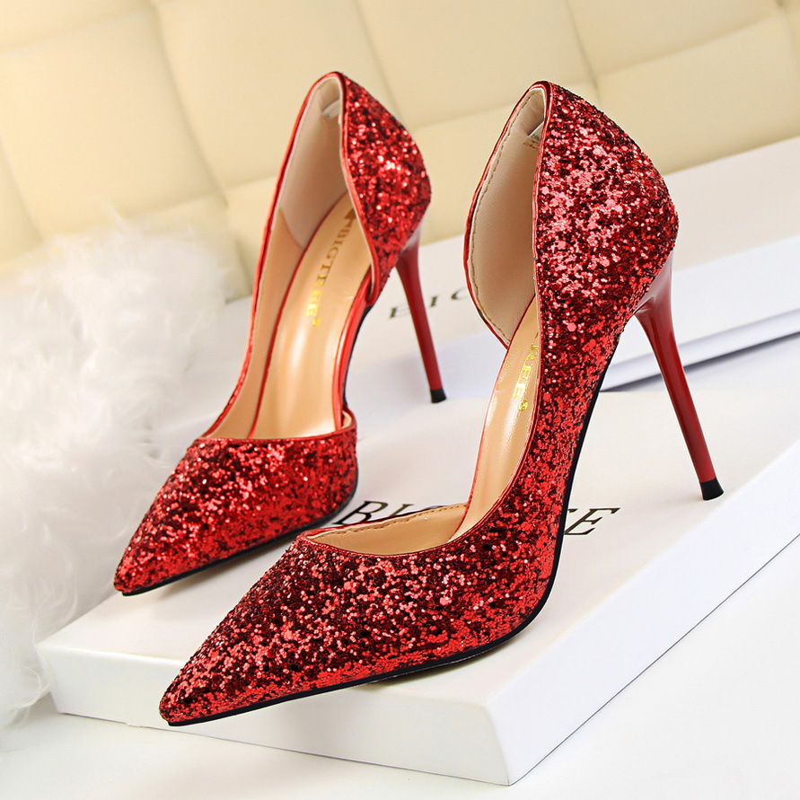 Glitter Stiletto Heel High Point Toe Wedding Heels