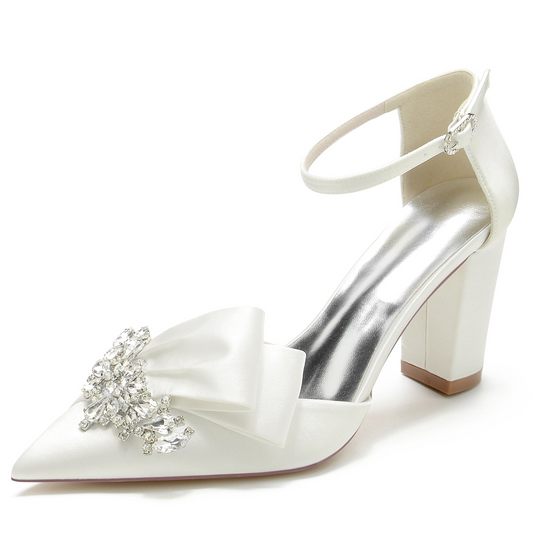 Rhinestone Low Heel Closed Toe Wedding Shoes