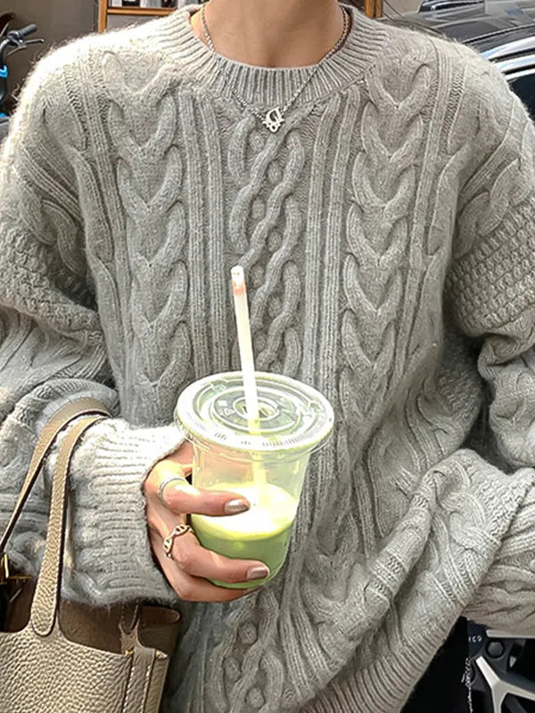 Solid Cable Knit Pullover Sweater