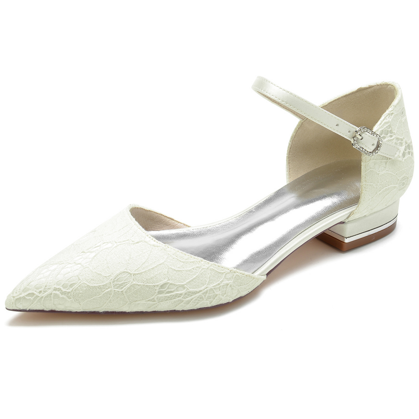 Lace Satin Point Toe Wedding Flats Bridesmaid Shoes