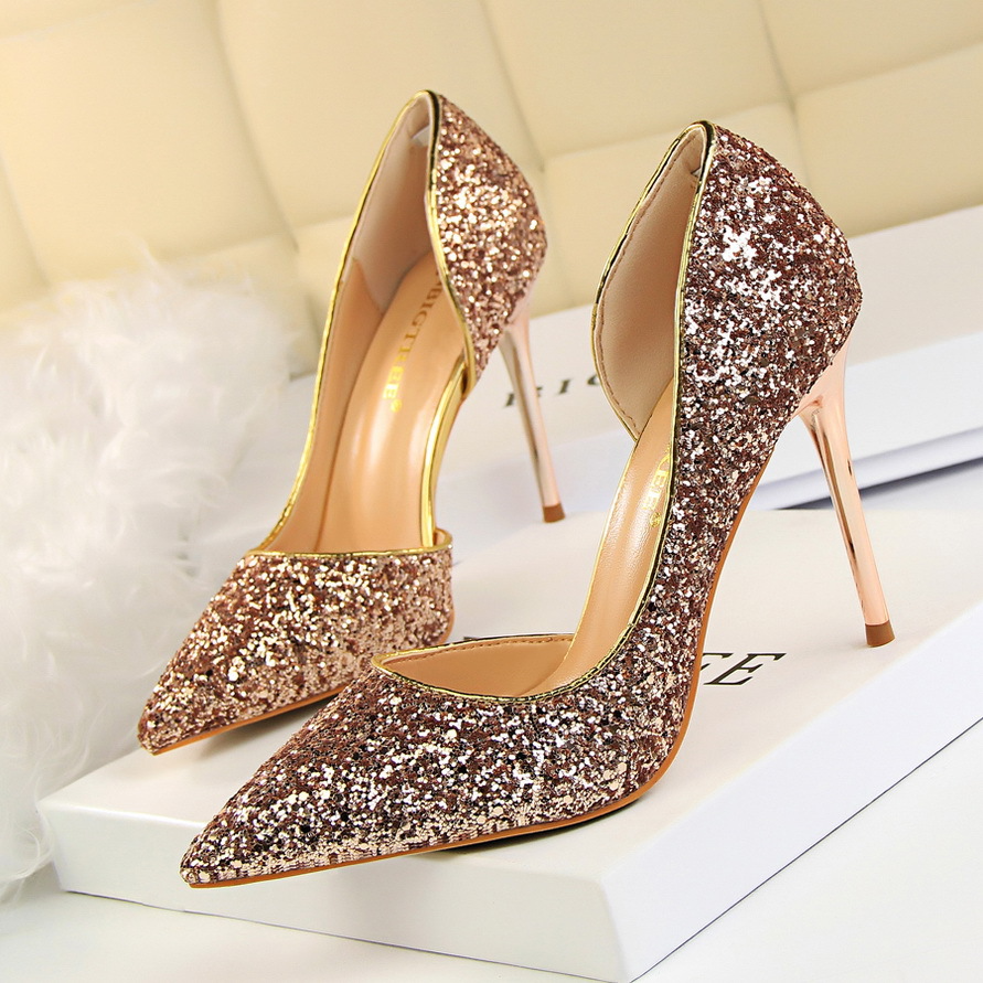 Glitter Stiletto Heel High Point Toe Wedding Heels