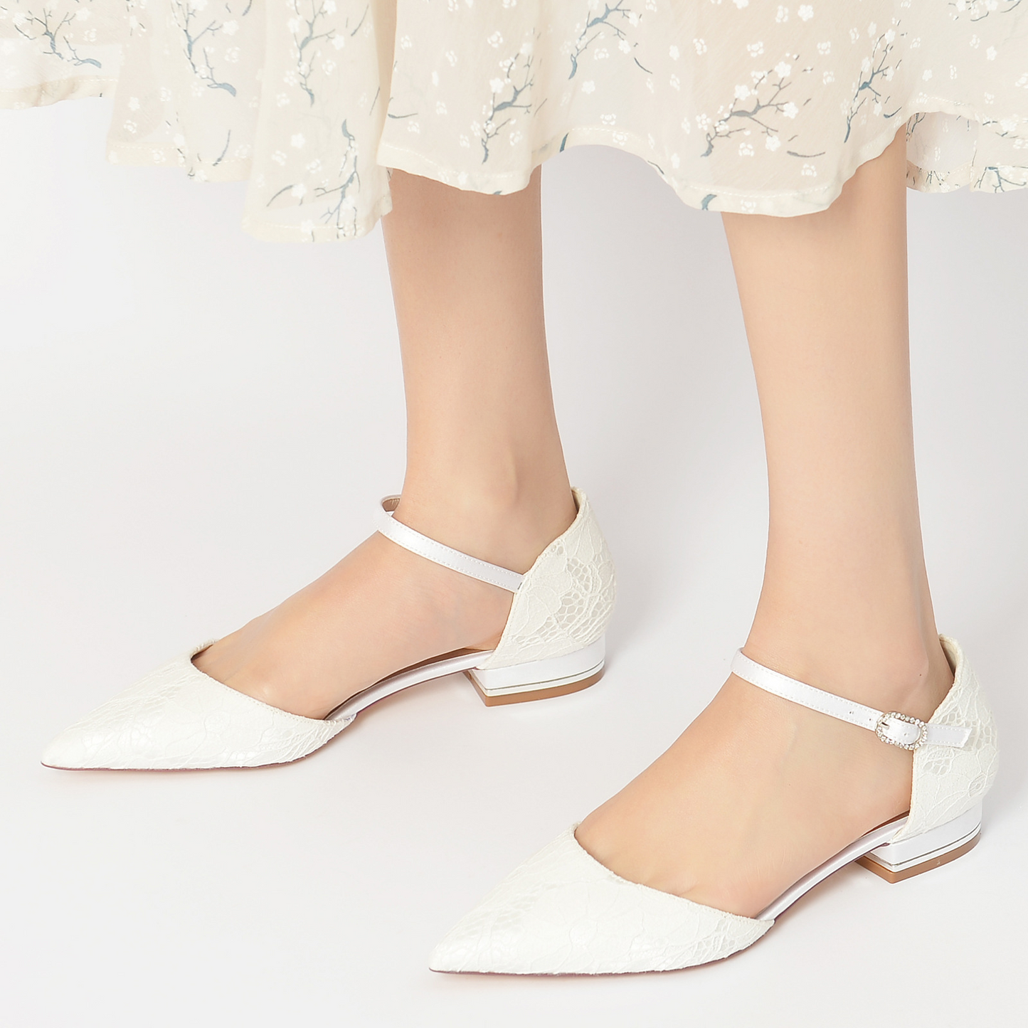 Lace Satin Point Toe Wedding Flats Bridesmaid Shoes