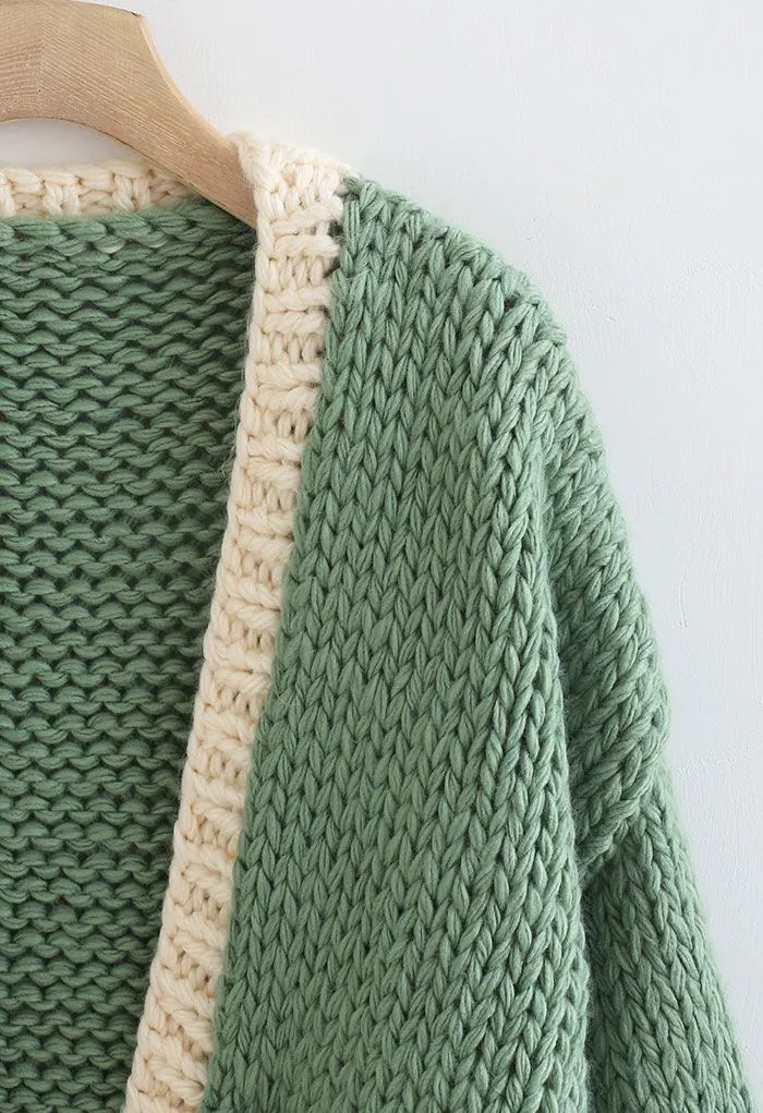 Color Blocked Hand-knitted Chunky Cardigan