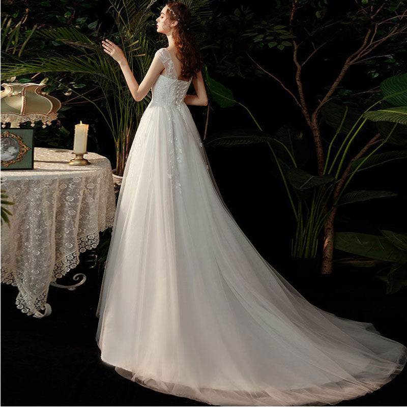 Ivory Mesh Lace Embroidered Wedding Dress