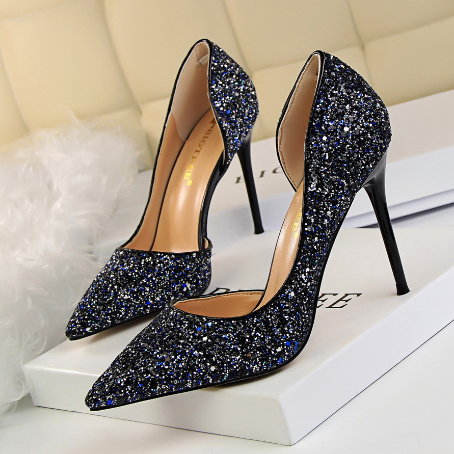 Glitter Stiletto Heel High Point Toe Wedding Heels